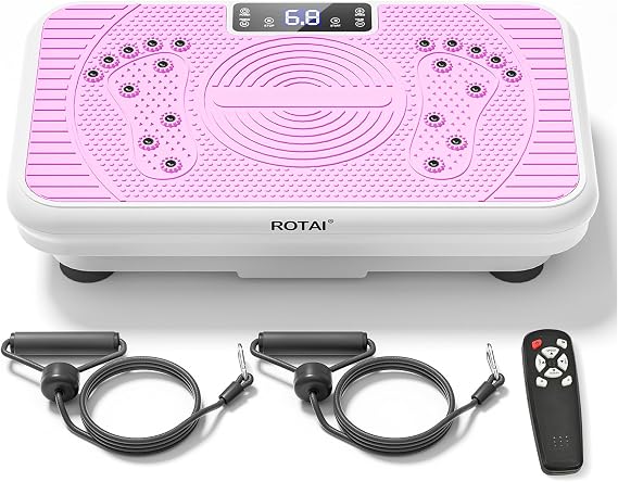 ROTAI Vibration Plate, Lymphatic Drainage Massager for Circulation Boost & Recovery, Vibration Plate Exercise Machine with Remote & Loop Bands, Compact Home Fitness Platform for Shaping (Pink)