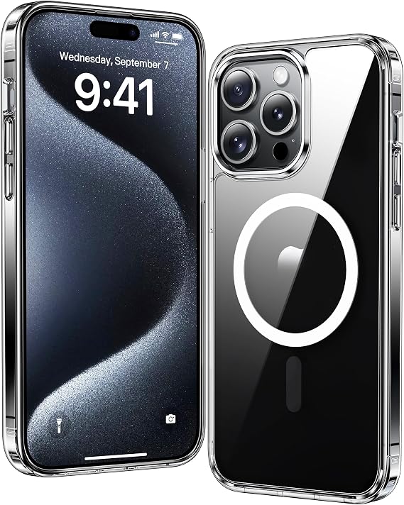 FNTCASE for iPhone 15 Pro Case: Strong Magnetic Anti-Yellowing Slim Clear Phone Case | Military Grade Protection & Shockproof Drop Protective Thin Transparent Cover(Clear Crystal)