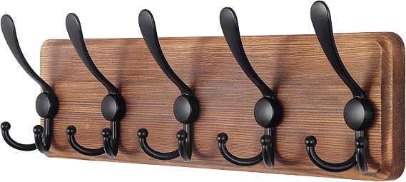 SKOLOO Rustic Coat Rack Wall Mount, 16" Stud Spacing, Solid Wood, Brown