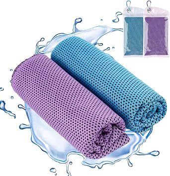Svalor Cooling Towel, 2 Pack Soft Breathable Cool Towels, Microfibre Sweat Towels 100x30cm, Quick Dry Gym Towel, Ice Towel for Work Out Sports Travel Blue/Purple