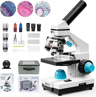 HSL 40X-2000X Microscope for Kids Students,Dual LED All Metal Compound Microscope Kit for Adults,Powerful Biological Microscopes Set for Lab School Laboratory Education Science Beginner 1000x 2000x