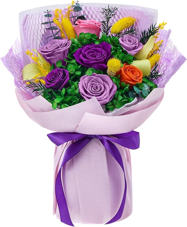 Forever Flowers for Delivery, Preserved Flowers Bouquet,Eteranl Rose,Purple