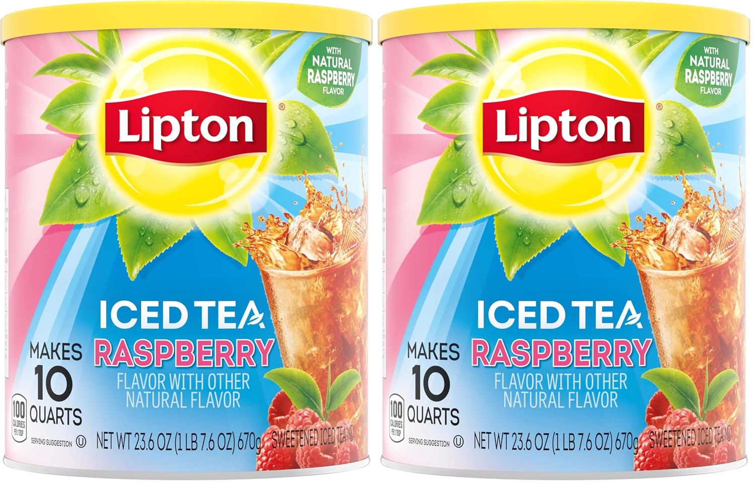 Lipton Raspberry Iced Tea Mix, Sweetened, Makes 10 Quarts Pack of 2