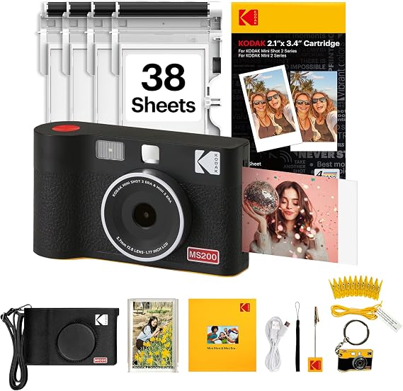 KODAK Mini Shot 2 Era 2x3” Instant Digital Camera & Photo Printer, 38 Sheets Gift Bundle, 2-in-1 Portable Print Camera, Bluetooth Smartphone Printer for iOS & Android, 4PASS Dye Sublimation