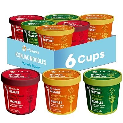 Hethstia Konjac Noodle, 6-Pack Pre-cooked Low Carb Shirataki Pho Soup Variety Flavor Chicken, Spicy Curry, Spicy Beef- Low-Calorie, Sugar-Free, Vegan, Gluten-Free, 34.32oz Keto-Friendly Asian Meal