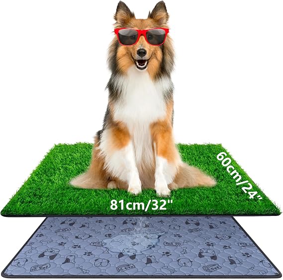 Pee Pads for Dogs with Fake Grass,60*81CM Indoor Artificial Grass for Dog Potty,Doggie Washable Reusable Replacement Lawn Urine Pad for Lawn,Puppy Training Litter Box for Outdoor Patio Pee Pads Dogs