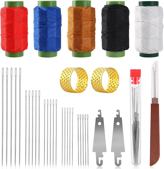 37Pcs Big Eye Steel Sewing Needles Kit, Stainless Steel Sewing Needles for Hand Sewing with Large Eye Needle Set, Sewing Kit Tools with Threader and Thimble for Mending Clothes and Repairs