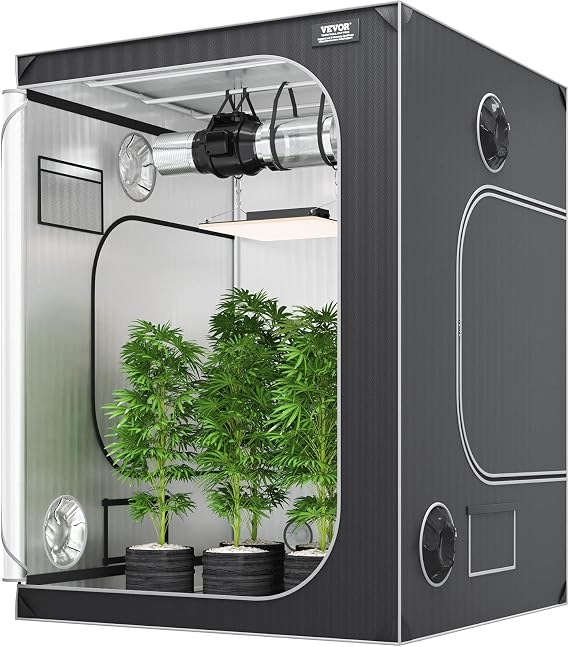 VEVOR Growbox 152 x 152 x 203 cm Grow Tent 2000D Oxford Fabric and Steel Frame Grow Tent 60 kg Plant Breeding 178 x 130 cm Door Size Grow Tent Plant Tent Growroom Grow Cabinet Greenhouse