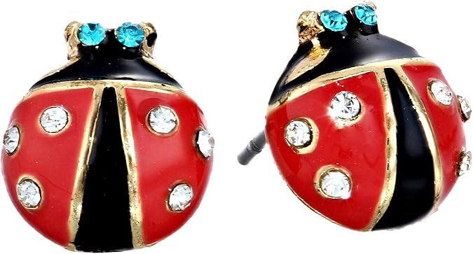 Betsey Johnson Red & Black Ladybug Stud Earrings