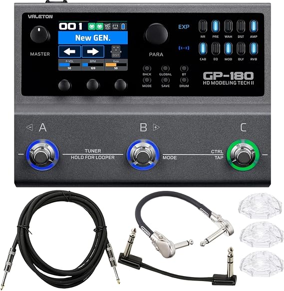 Valeton GP-180 Multi-Effects Guitar Processor with HD Pedal, Cab Modeling, 200+ Effects, IR & NAM, Looper, Drum Machine, USB Interface Tonebird Bundle