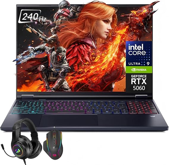 Acer Predator Helios Neo 16S AI Gaming Laptop, Intel Ultra 9 275HX Up to 5.4 GHz, NVIDIA RTX 5060, 16" OLED 240Hz, 32GB DDR5, 1TB SSD, RGB Backlit KB, Thunderbolt, Windows 11 Pro, Headset & Mouse Set