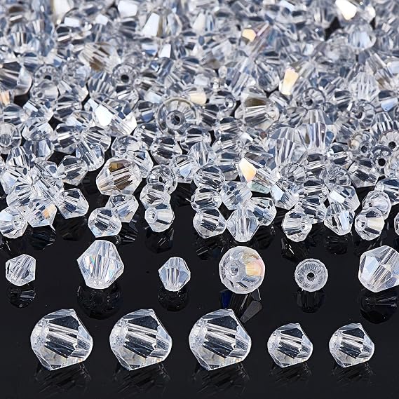 BEEFLYING 10 Strands Faceted Transparent Glass Beads for Jewellery Making Bicone Crystal Glass Beads for Necklace Bracelet Earring DIY (Clear)