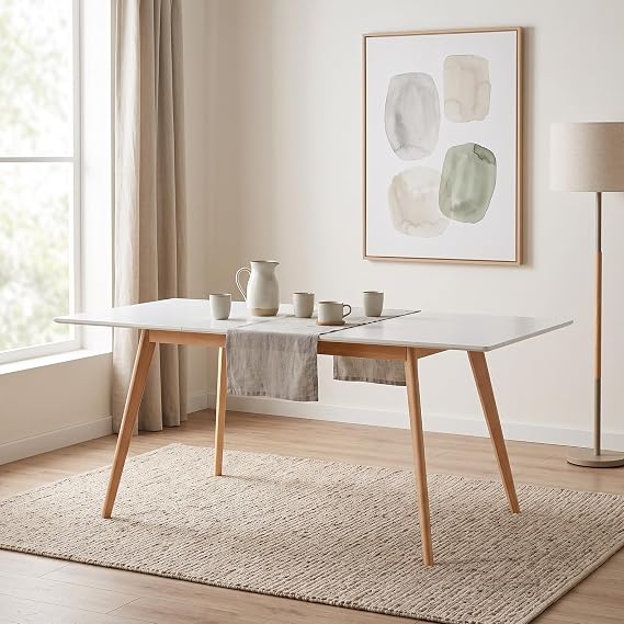 buybyroom extendable dining table 6-8 seater，kitchen tables for small spaces with Solid Legs for Restaurant, Home, White