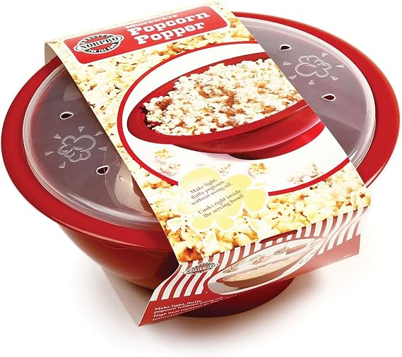 Norpro Microwave Popcorn Popper, 10.5" x 5" x 10.5", Red, w/clear lid