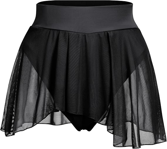 Women's Ruffle Dance Shorts Mesh Tulle Elastic Waist Asymmetrical Hem Rave Booty Bottoms Active Dancewear