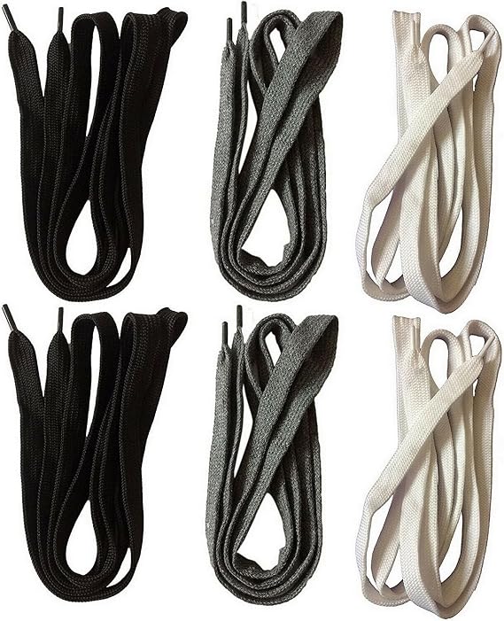 Hoodie Drawstring Replacement 6 pcs Black, White, Grey - W 0.55" x L 55" for Hoodie & Pants, Heavy Duty String Flat Cord Rope Cotton for Sweatpants, Shorts, DIY Repair Kit