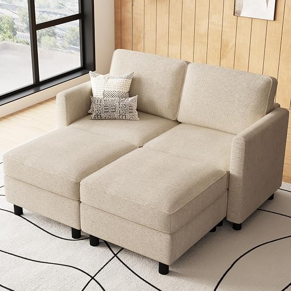 Belffin 58.3" Modular Sectional Sofa 4 Seats Sleeper Sofa Washable Sectional Couches for Living Room Comfy Couches with Storage Seat Couch Sofas with Chaise,Beige