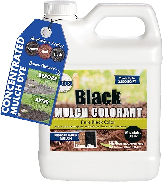MulchWorx Black Mulch Color Concentrate- Quart - Treats 2,800 Sq. Ft. - Pure Midnight Black Mulch Dye Spray
