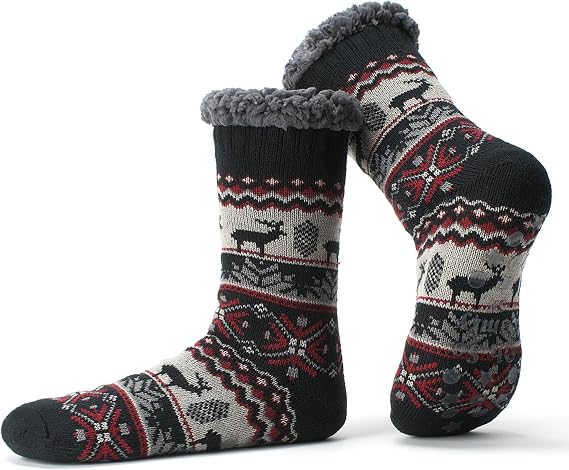 The Metluks Men's Slipper Socks Warm Sherpa Lined Non Slip Cozy Gifts