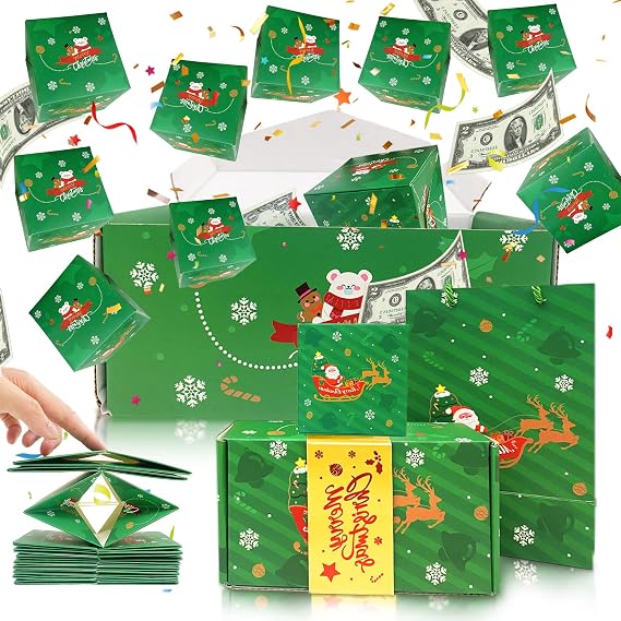 Christmas Surprise Explosion Gift Box, 12Pcs Funny Pop Up Cash from Money Photo Case Unique Folding Bouncing Green Envelope Gift Box Unique Reusable for Women Men Surprise Xmas Birthday Decoration DIY
