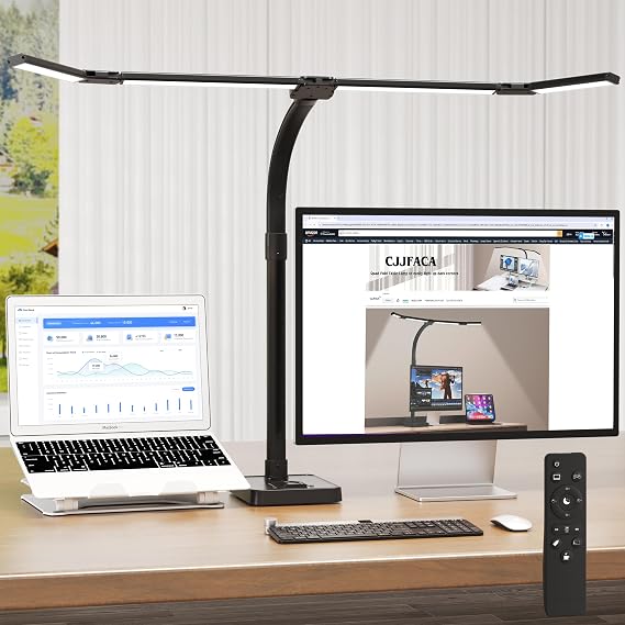 Office Home Desk Lamp,24W Super Bright Eye-Care Desk Lamp,Adjustable Gooseneck Office LED Task Light with Soft Non-Glare Lighting,Suitable for Studying,Reading Black Plus