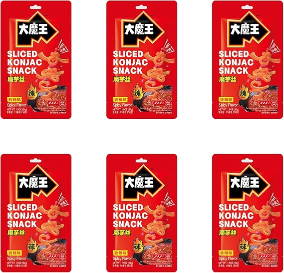 Mowon Konjac Snack, Spicy Flavor, 6 Bags (54g), Low Calorie, Low Calorie, High Fiber, Paste Refreshing Crunchy-tender Chinese Food, HALAL Certified, Healthy Alternative