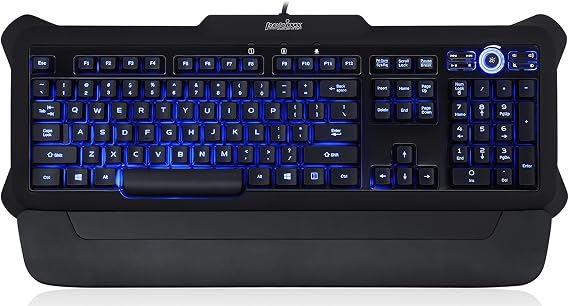 Perixx 11055 PX-1100, Backlit Keyboard - Red/Blue/Purple Illuminated Keys - Gaming Style Design - Rubber Painting Surface - 20 Million Key-Press Lifecycle - Adjustable Palm Rest