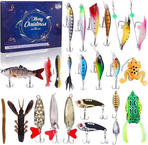 PARTY TONIGHT Fishing Advent Calendar 2025, 24 Days Christmas Countdown Fishing Lures Set for Adults & Teens, Fishing Tackle Box