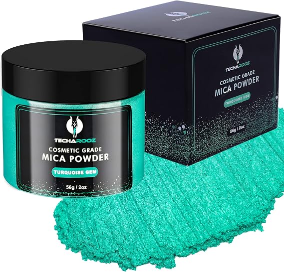 Turquoise Gem Mica Powder for Epoxy Resin 56g / 2oz. Jar - TECHAROOZ 2 Tone Resin Dye Color Pigment Powder for Lip Gloss, Nails, Colorant for Bath Bombs & Soap Making