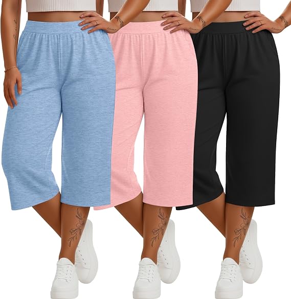 Huukeay 3 Pack Women's Plus Size Capri Pants