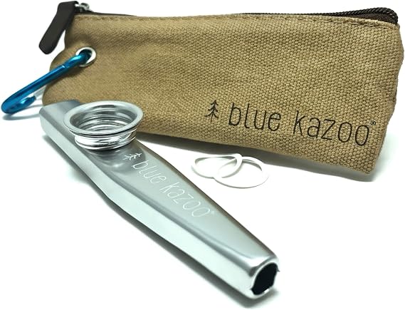 The Original Blue Kazoo Aluminum Musical Instrument Ultralight Backpacking Kazoo with Canvas Bag & Carabiner Easy to Carry Fun Camping Essentials & Gift for All Ages