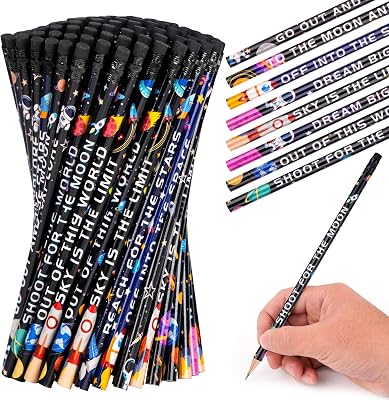 Kolewo4ever 100 Pieces Space Theme Pencils - Fun Astronaut Pencils with Matching Eraser for Classrooms, Student Reward, Space Party Favors
