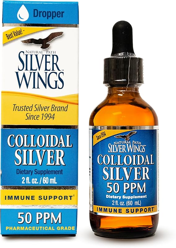 Natural Path Silver Wings Colloidal Silver - Daily Immune Support Supplement - 50ppm (250mcg) - 2 fl oz Dropper