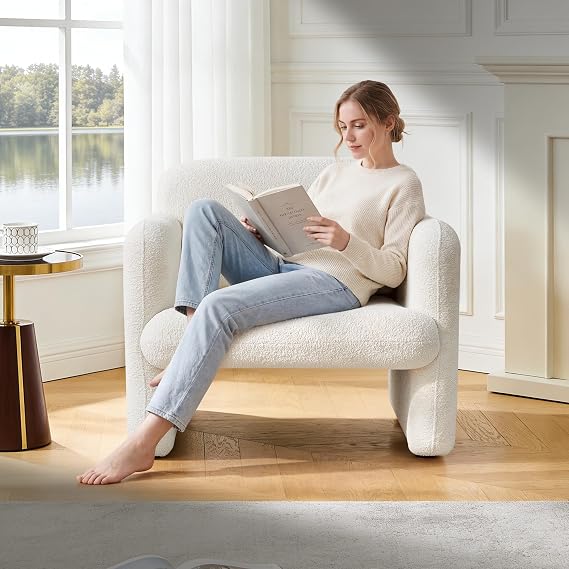 33.86" Accent Chairs, Modern Conversation Chair Velvet Fabric Arm Chair Comfy Leisure Single Sofa Chair with a Waist Pillow for Bedroom, Office and Living Room (Beige, 33.86")