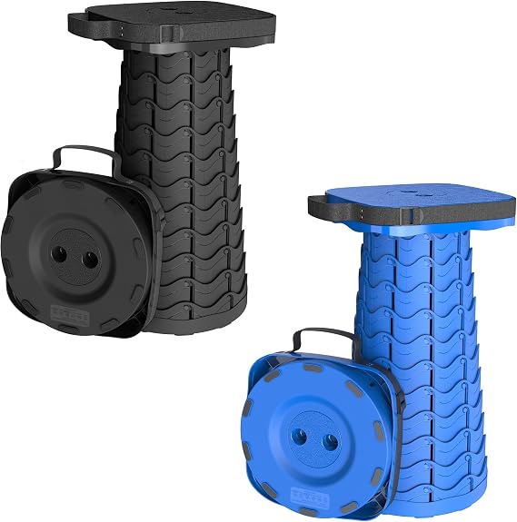 1PC Square Retractable Stool[Blue] and 1PC Square Collapsible Stool[Black]