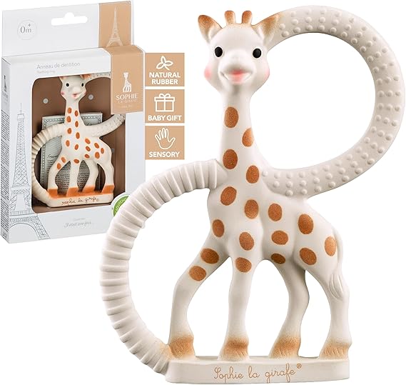 Sophie la girafe Teething Ring for Babies, Made from Natural Rubber, Soft Easy to Hold Baby Teether with Multi Texture Gum Relief, BPA and Phthalate Free