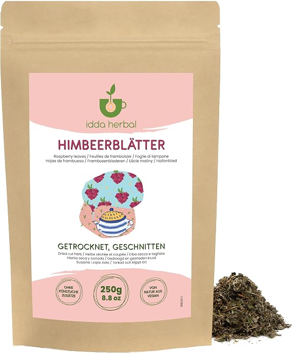 IDDA Herbal Raspberry Leaf Tea 250g 8.8 oz, Dried and Cut Raspberry Leaves for Herbal Infusions