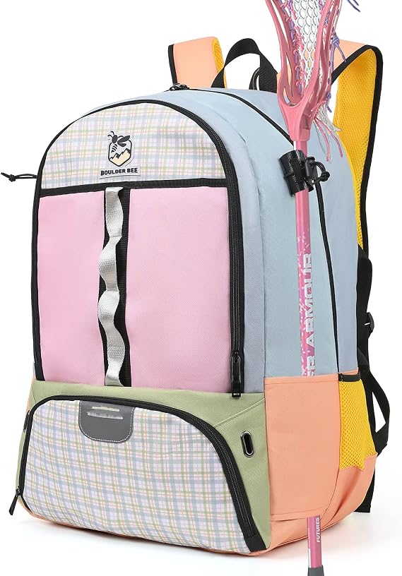 Boulder Bee Lacrosse Backpack with Stick Holders, Field Hockey Bag, Lacrosse Gift for Women