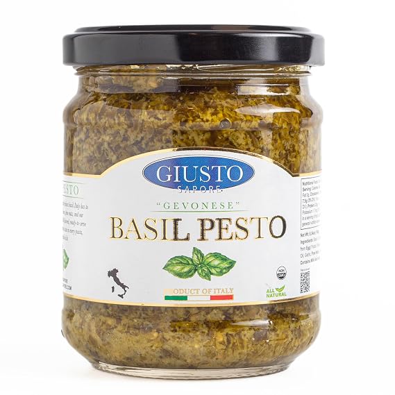 Giusto Sapore Basil Pesto Spread 6.3oz - All Natural Non GMO Italian Premium Gourmet Brand - Made in Italy and Family Owned