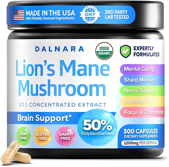 USDA Organic Lion's Mane 50% Polysaccharides, 300ct | Focus | Brain Health