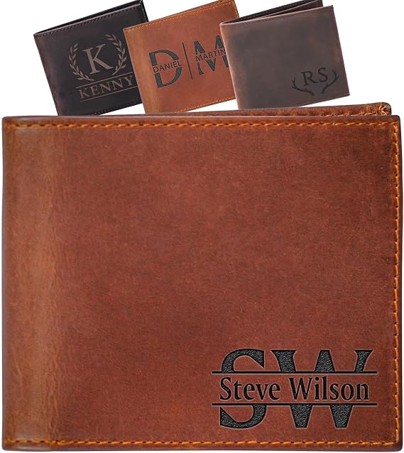 Custom Wallet for Men, Dad, Him, Mens Fathers Days Gifts, Genuine Leather Wallet with Custom Name for Anniversary, Personalized Unique Design Wallet for Him, Father, Boyfriend, Husband, Grandpa, Son
