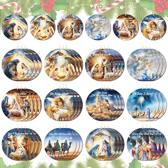 36 Pcs Nativity Ornaments Bulk for Christmas Tree, Wooden Ornaments Bulk