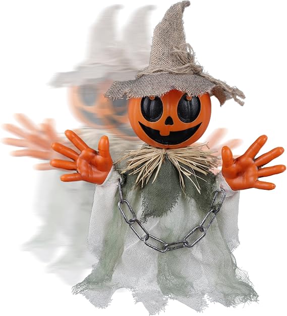 Prsildan Animatronic Halloween Decorations 16 Walking Pumpkin Ghost with Sound & Touch Sensor, Scary-Cute Animated Halloween Prop with Spooky Sound for Indoor Home & Outdoor Yard, Lawn Decor