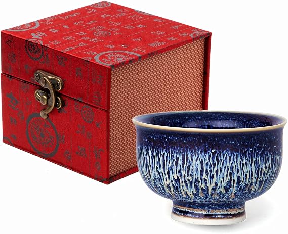 Tenmokus Tea Cup, Blue Jianzhan Ceramic Goblet Cup, 4.4 oz