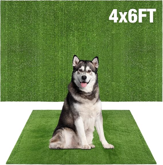 GLOBREEN Artificial Grass Pad for Dogs Potty, 4FTX6FT Pets Fake Grass Pee Pads, Turf Grass Rug Patio Balcony Yard Indoor Outdoor Use