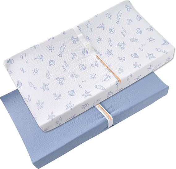 Changing Pad Cover for Baby Girls Boys - 100% Organic Cotton Muslin Changing Pad Sheets with Secure 360 Elastic Fit, Ultra-Soft for Delicate Skin, 2 Pack