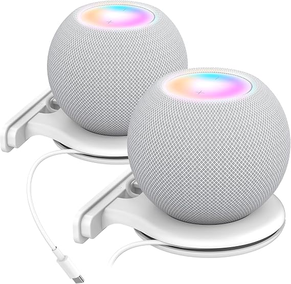 AHASTYLE HomePod Mini Wall Mount ABS Stand Holder with Cable Management Accessories for Apple HomePod Mini with Screws Space-Saving for Kitchen Bathroom and Bedroom (White_2 Pieces)