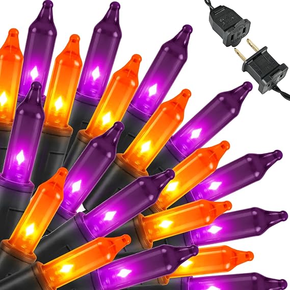 Purple and Orange Halloween Lights, 20FT 100 Count Incandescent Lights | Mini String Lights for Indoor Outdoor, Patio Holiday Party Home Garden, 120V UL Certified, No Twinkle Function