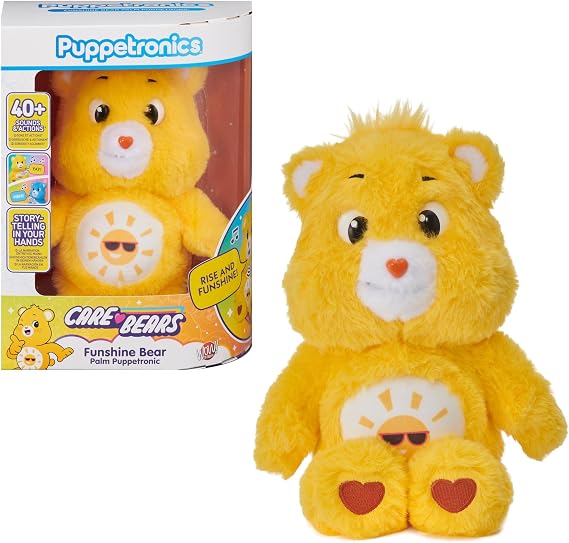 WOW! STUFF Care Bear Funshine Palm Puppetronic, Feature Plush Interactive Soft Toy, Talking Plush with Sounds and Actions, Head Touch Sensor, Moving Eyes Mouth and Head, Ages 6 Plus