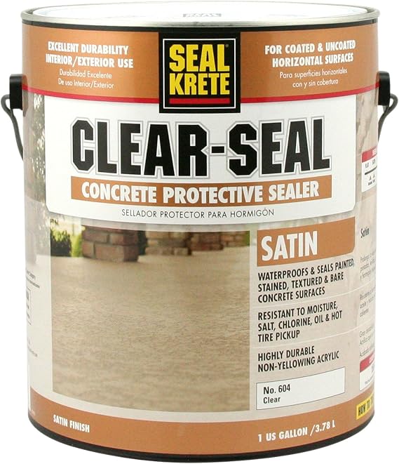Seal-Krete 604001 Clear-Seal Satin Concrete Protective Sealer, Gallon, Clear